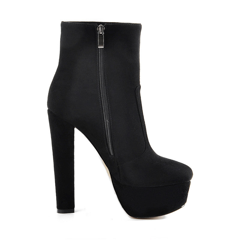 Suede Platform Chunky Heel Elastic Ankle Boots