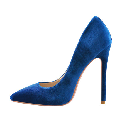 Pointed Toe Stiletto Slip-On Blue Velvet Pumps