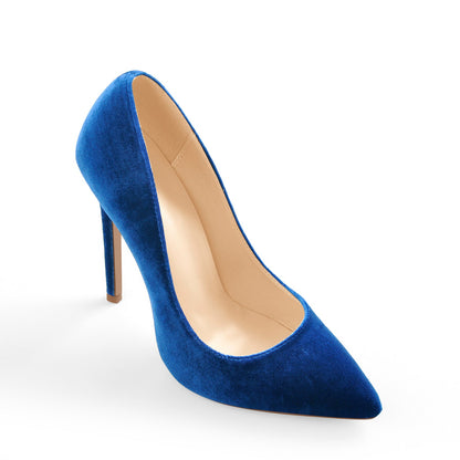 Pointed Toe Stiletto Slip-On Blue Velvet Pumps