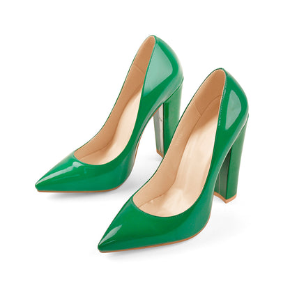 Basic Pumps Pointed Toe Chunky High Heels