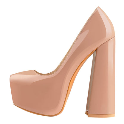 Platform Pointed Toe Chunky Square High Heels Pumps