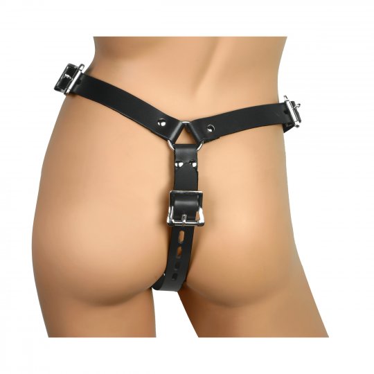 Sissy's Ultimate Surrender: Leather Chastity Harness for Total Control