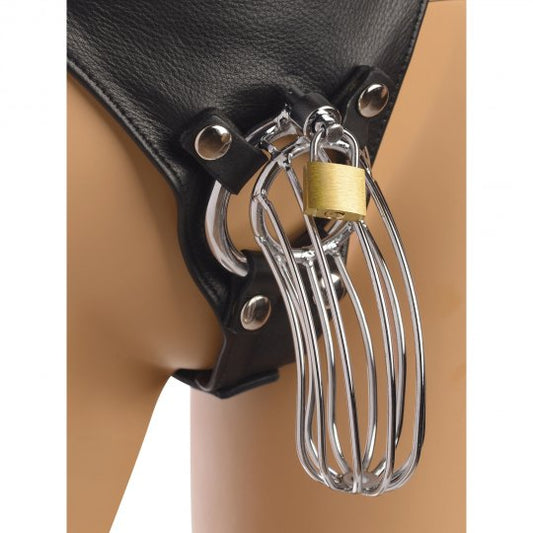 Sissy's Ultimate Surrender: Leather Chastity Harness for Total Control