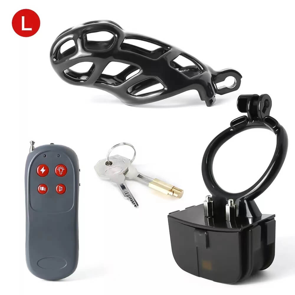 Black Electric Shock Mamba Chastity Cage