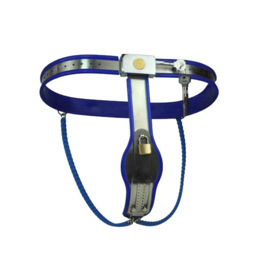 Blue Female Stainless Steel Y-Shaped Chastity Belt