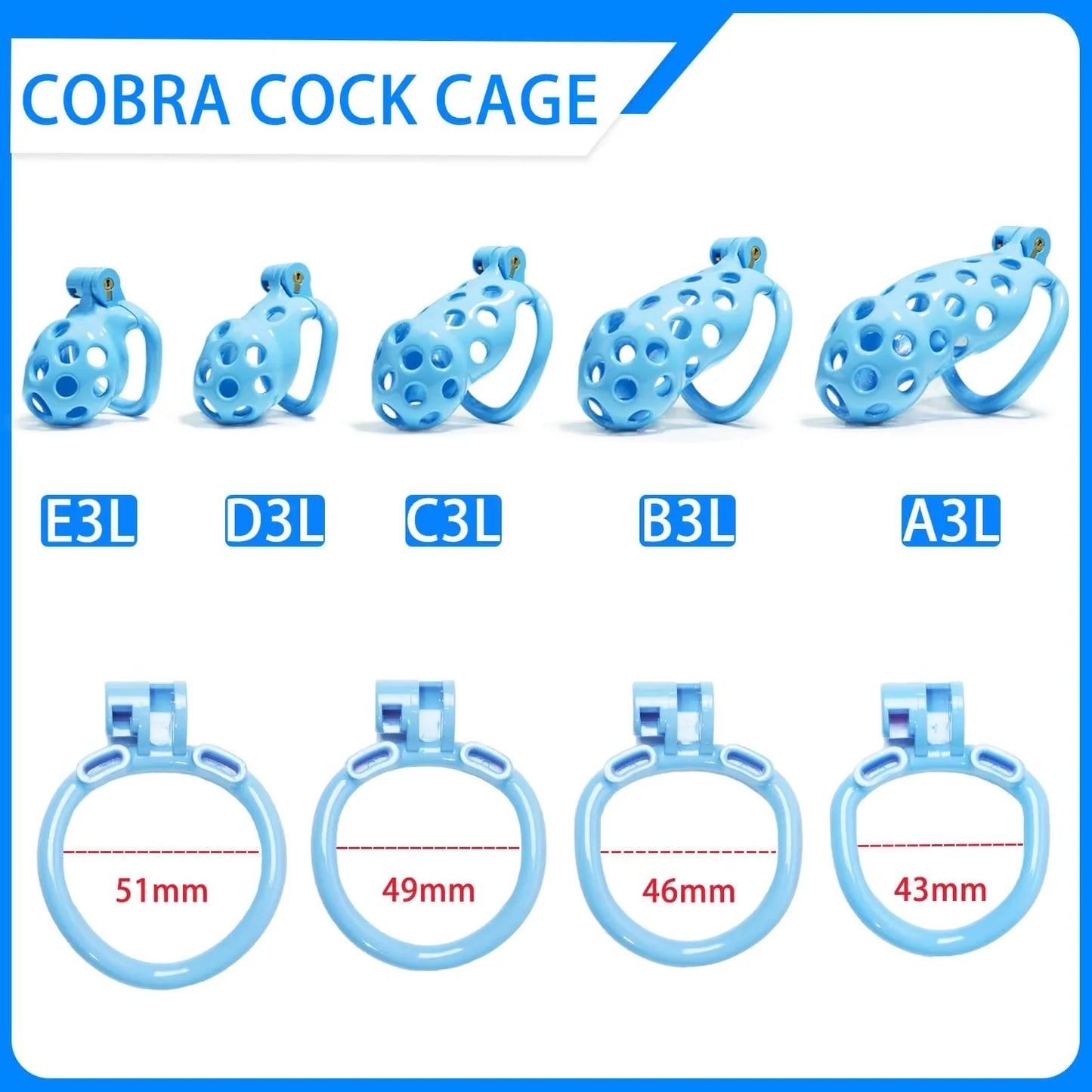 Blue Hole Cobra Chastity Cage 1.77 To 4.13 Inches Long - Only Cage Part