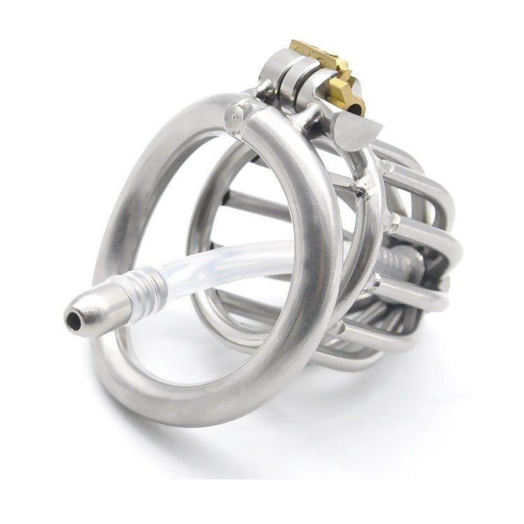 CC31 Stainless Steel Stealth Lock Male Chastity Device with Urethral Catheter