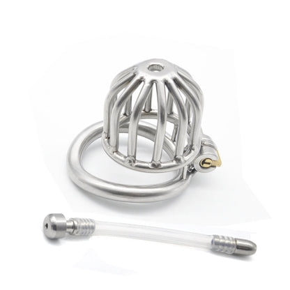 CC31 Stainless Steel Stealth Lock Male Chastity Device with Urethral Catheter