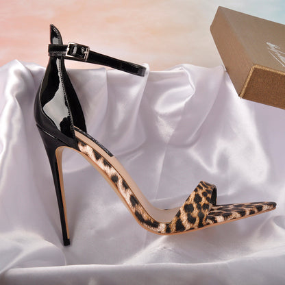 Pointy Open Toe Leopard Ankle Sandals