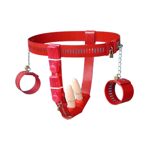 Female Vibrating Anal Vaginal Bolt Handcuffed Chastity Belt