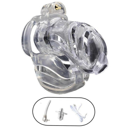 Electric Red or Clear Chastity Cage with Urethral Plug – For the Truly Submissive 🔥