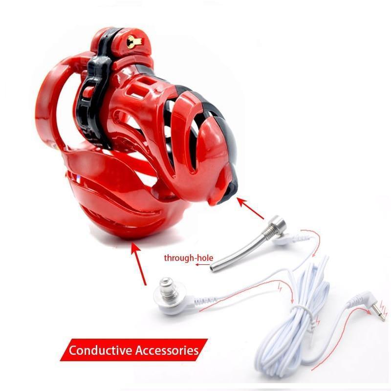 Electric Red or Clear Chastity Cage with Urethral Plug – For the Truly Submissive 🔥