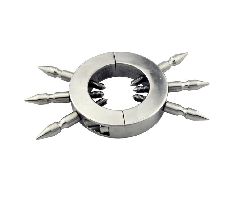 Locking Stainless Steel Cock Ring with Cruel Spikes