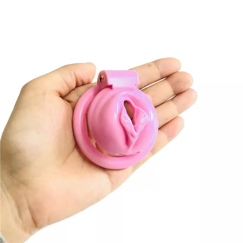 Pink Chastity Cage With 4 Rings Pussy Shaped