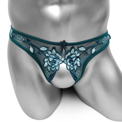 Embroidered Crotchless Thong