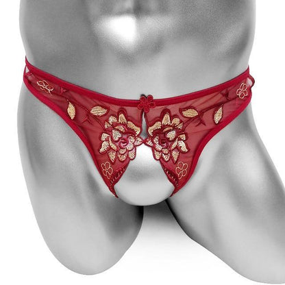 Embroidered Crotchless Thong