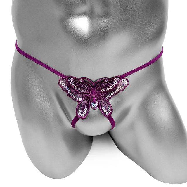 Embroidery Butterfly Sequin Thong Panties