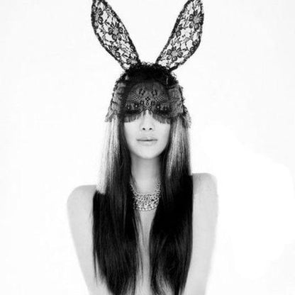 Sexiness Overload Lace Bunny Ears Mask Helmet