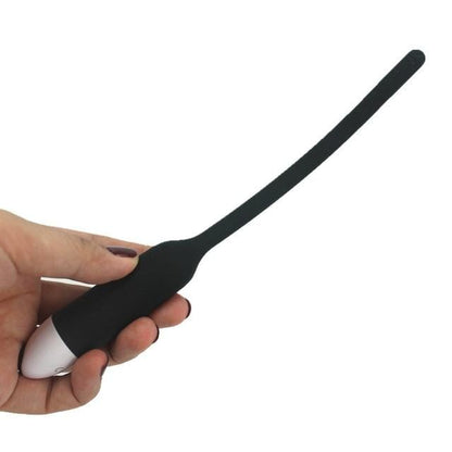 7-Speed Black Vibrating Silicone Penis Plug