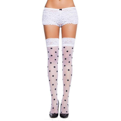 Dot Sheer Thigh High Stockings-White