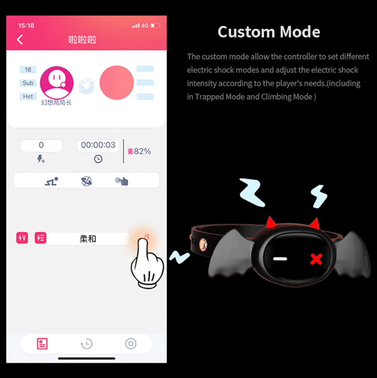 Qiui APP Remote Control Electric Shock Devil Collar Adjustable