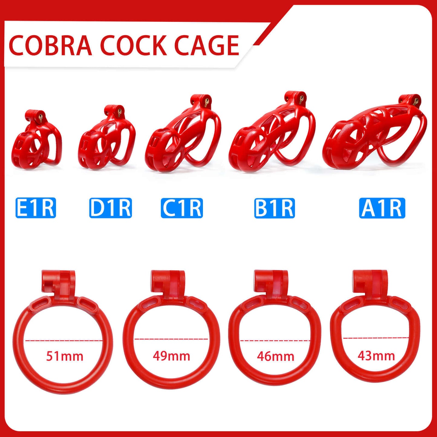 Red Cobra Chastity Cage Kit 1.77 To 4.13 Inches Long