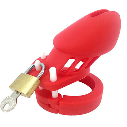 Silicone Chastity Cage Red BDSM 3.15 inches and 3.75 inches long