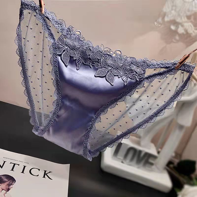 Embroidered Lace Satin Panties