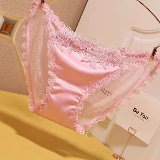 Embroidered Lace Satin Panties