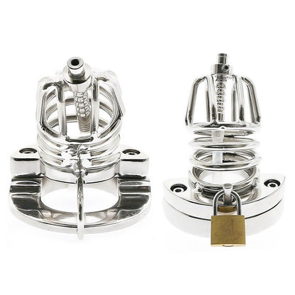 Stainless Steel Chastity Cage Ball Stretcher with Urethral Catheter Cock Cage