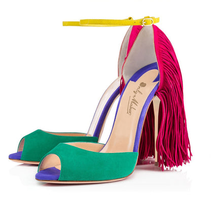 Fringe Decoration Peep Toe High Heel Sandals