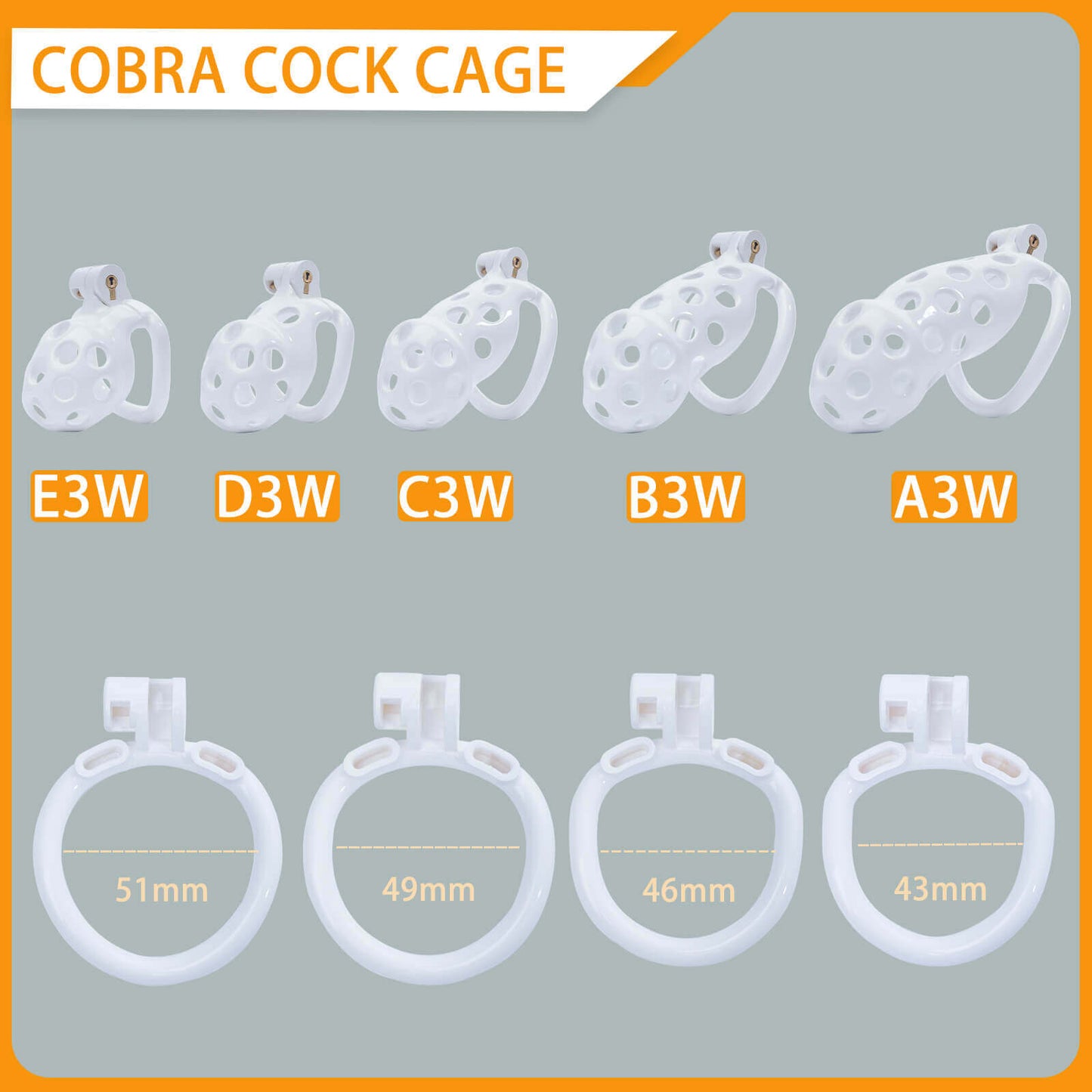 While Hole Cobra Chastity Cage Kit 1.77 To 4.13 Inches Long