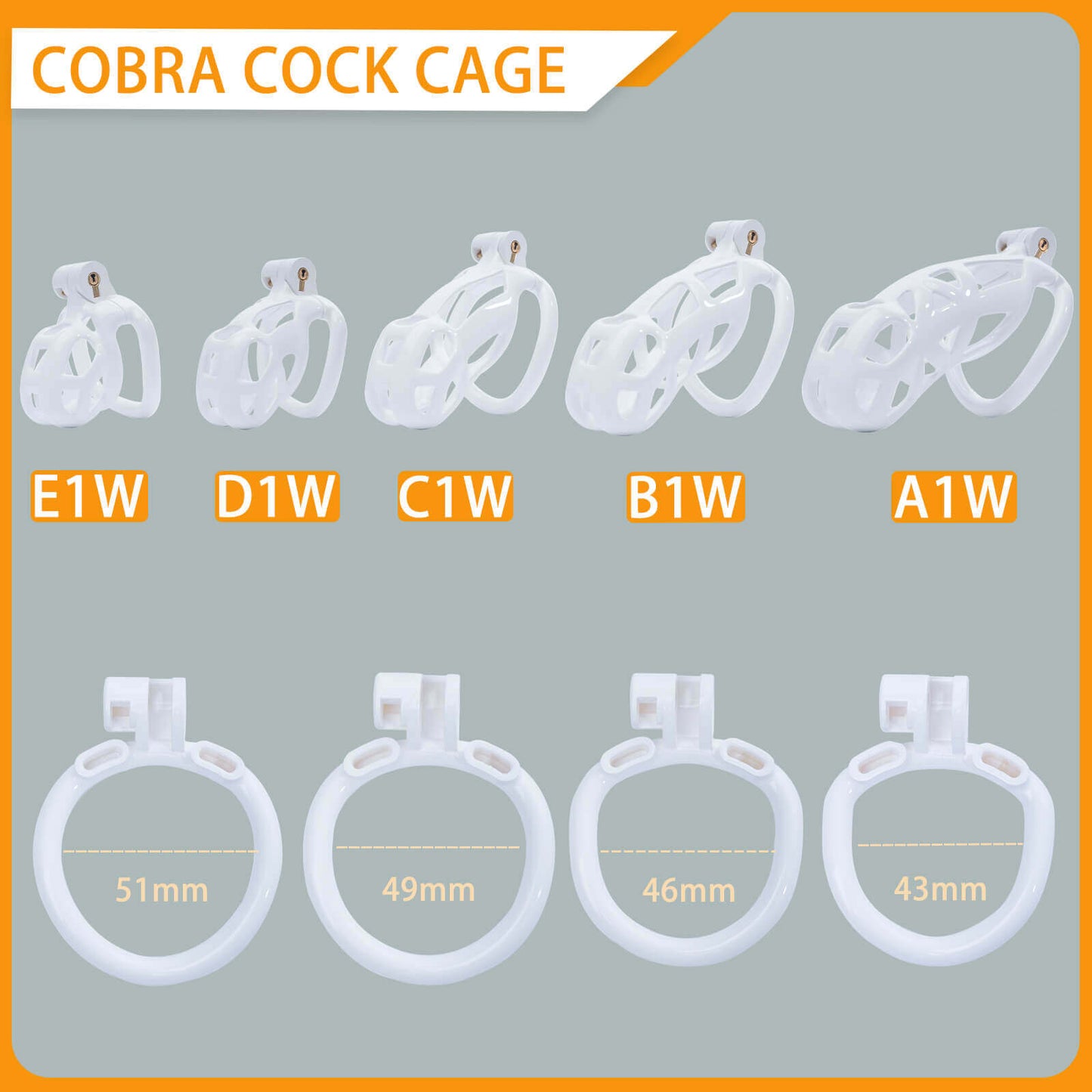 White Cobra Chastity Cage Kit 1.77 To 4.13 Inches Long