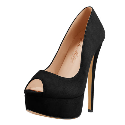 Black Peep Toe Platform Stiletto High Heel Pumps