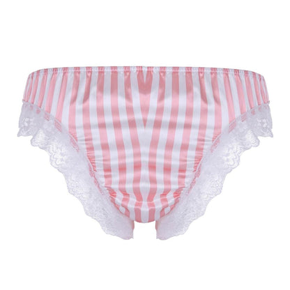 Satin Striped Ruffled Panties - Sissy Lux