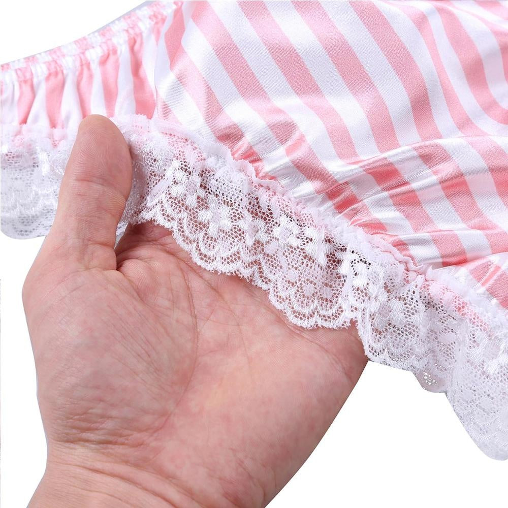 Satin Striped Ruffled Panties - Sissy Lux