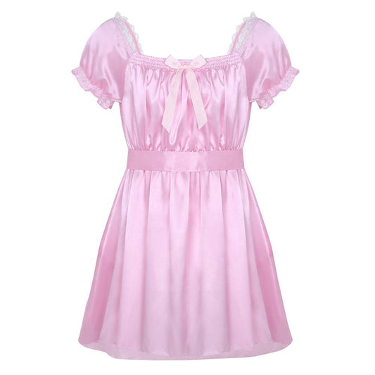 Short Sleeve Satin Sissy Dress - Sissy Lux