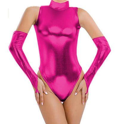 Cute Turtleneck Bodysuit & Gloves Set