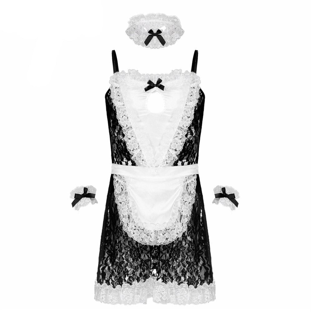 See Through Lace Sissy Maid Dress With Apron Sissy Lux