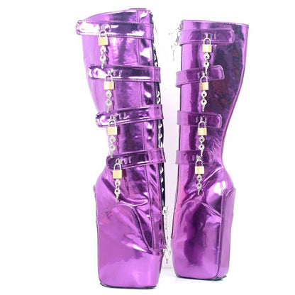 18CM Lockable Metallic Boots - Sissy Lux