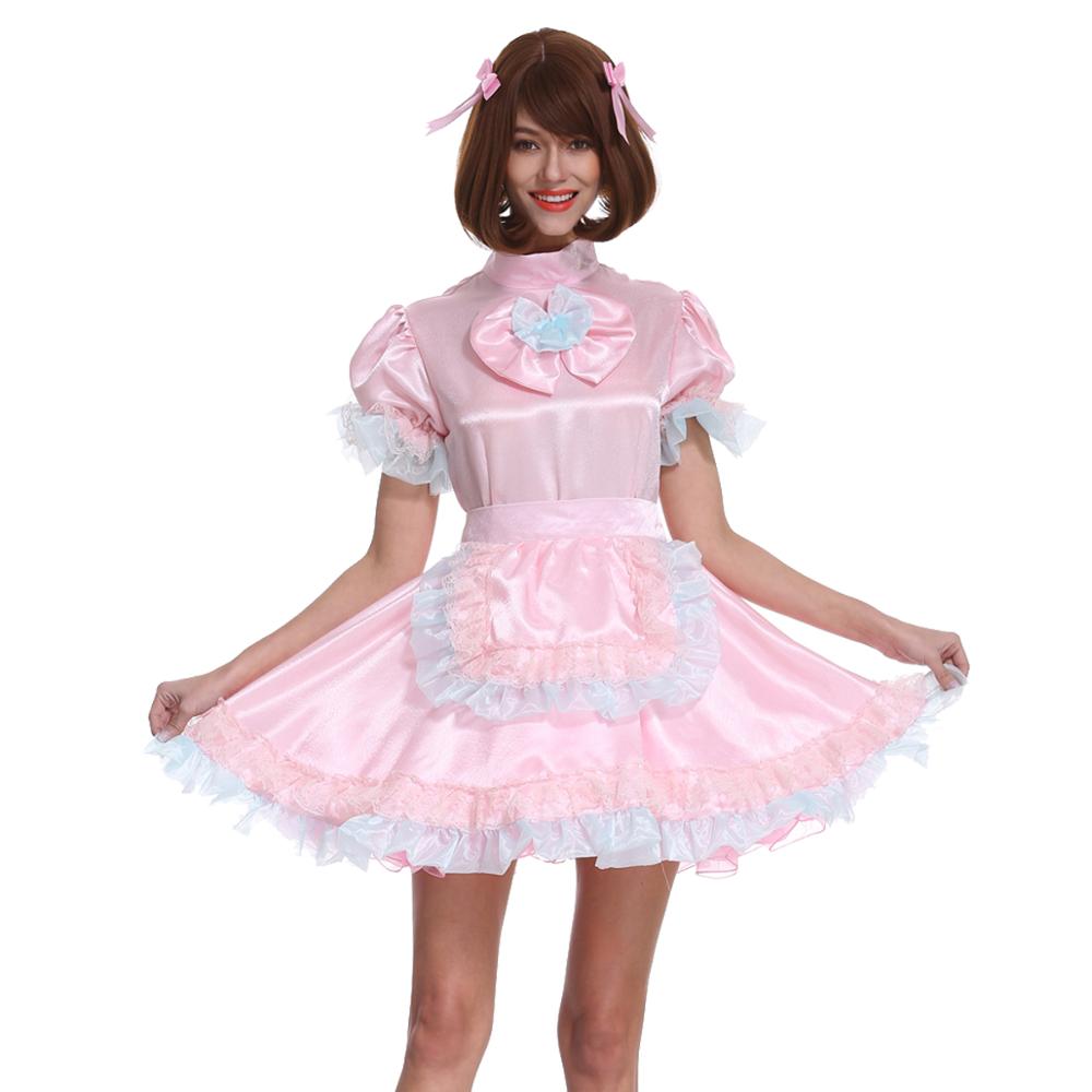 Pastel Pink Lockable Bow Satin Dress - Sissy Lux