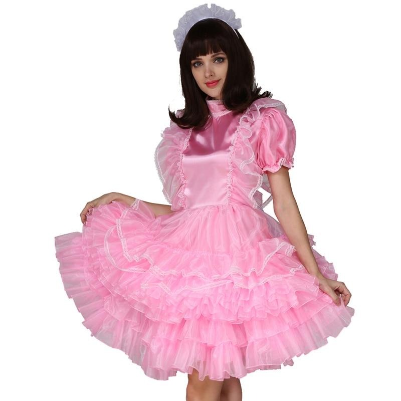 Lockable Pink Satin Maid Dress - Sissy Lux