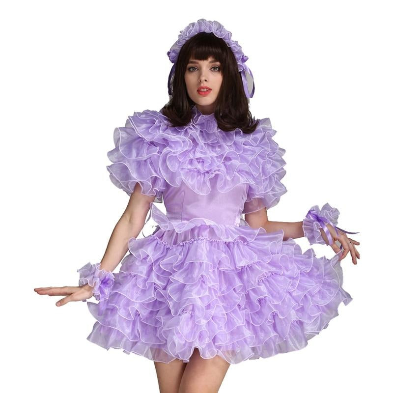 Lockable Purple Ruffles Dress - Sissy Lux