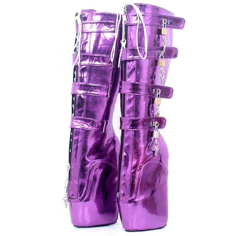 18CM Lockable Metallic Boots - Sissy Lux