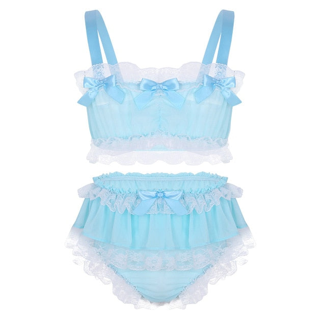 Ruffled Chiffon Lingerie Set - Sissy Lux